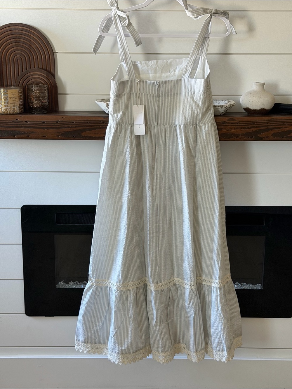 Altar'd State Cream and Blue Striped Tie-Shoulder Maxi Dress - Picture 2 of 2